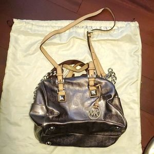 Michael Kors metallic purse, pewter, silver & cream. Crossbody or satchel.